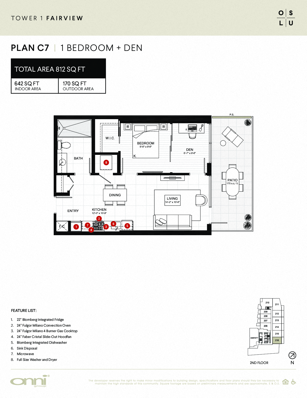 Floor plan for 1 bed, 1 bath, 642 sqft